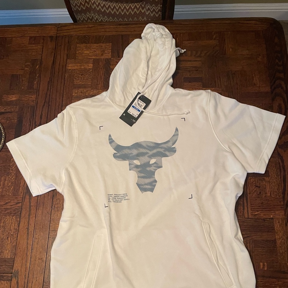 Under Armour White Project Rock Hooded Short Sleeve Shirt (XL) -NWT